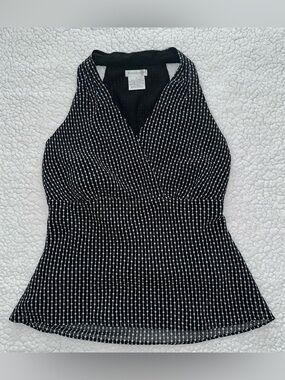 VTG Y2K halter tank top plunging v neck whimsy festival vintage black white 4
